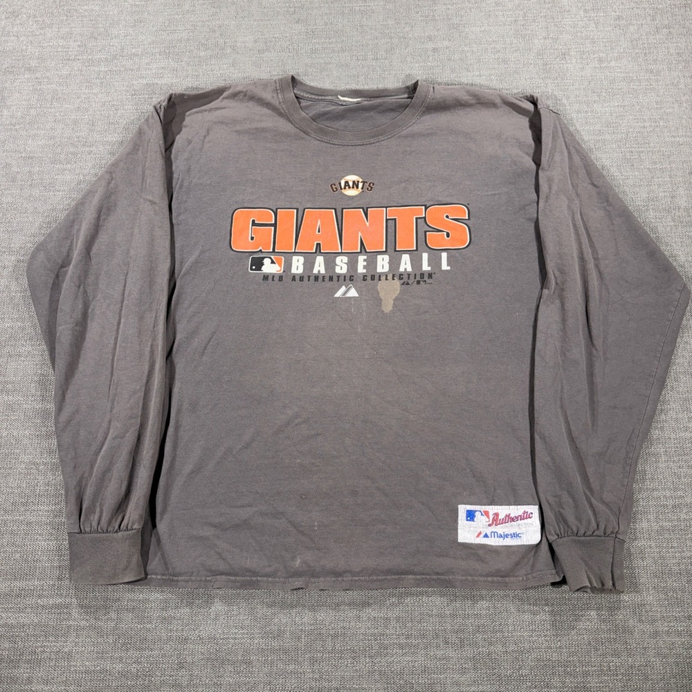 Majestic San Francisco Giants Shirt Mens XL Gray Fair Distressed Long Sleeve MLB